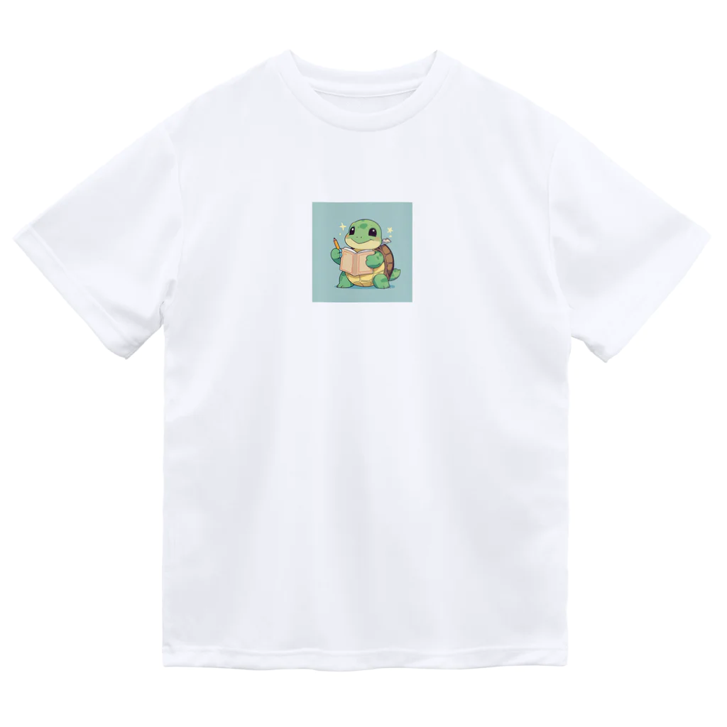 ganeshaのおもちゃの本を持ったかわいいカメ ドライTシャツ