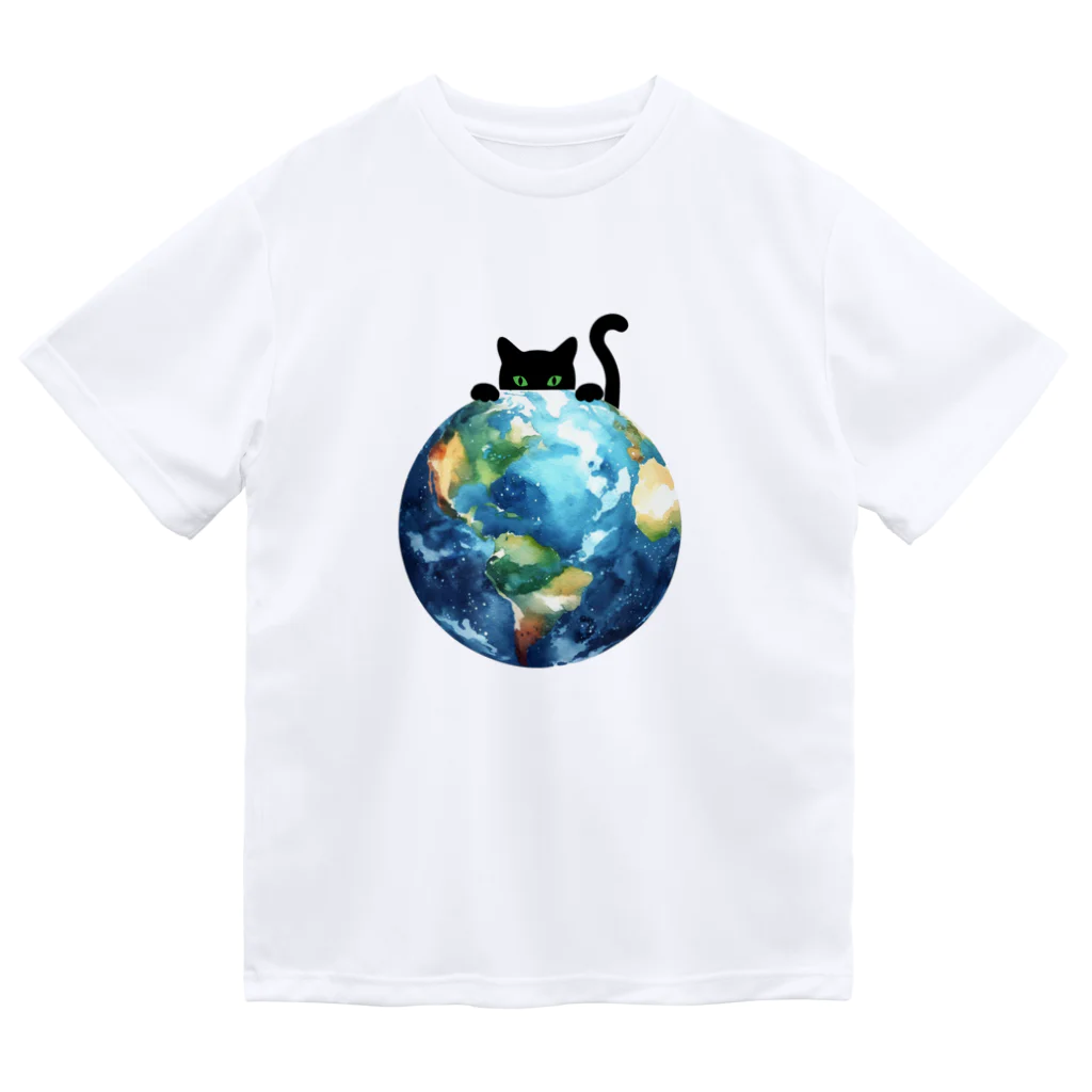 amecatsの地球と黒猫 ドライTシャツ