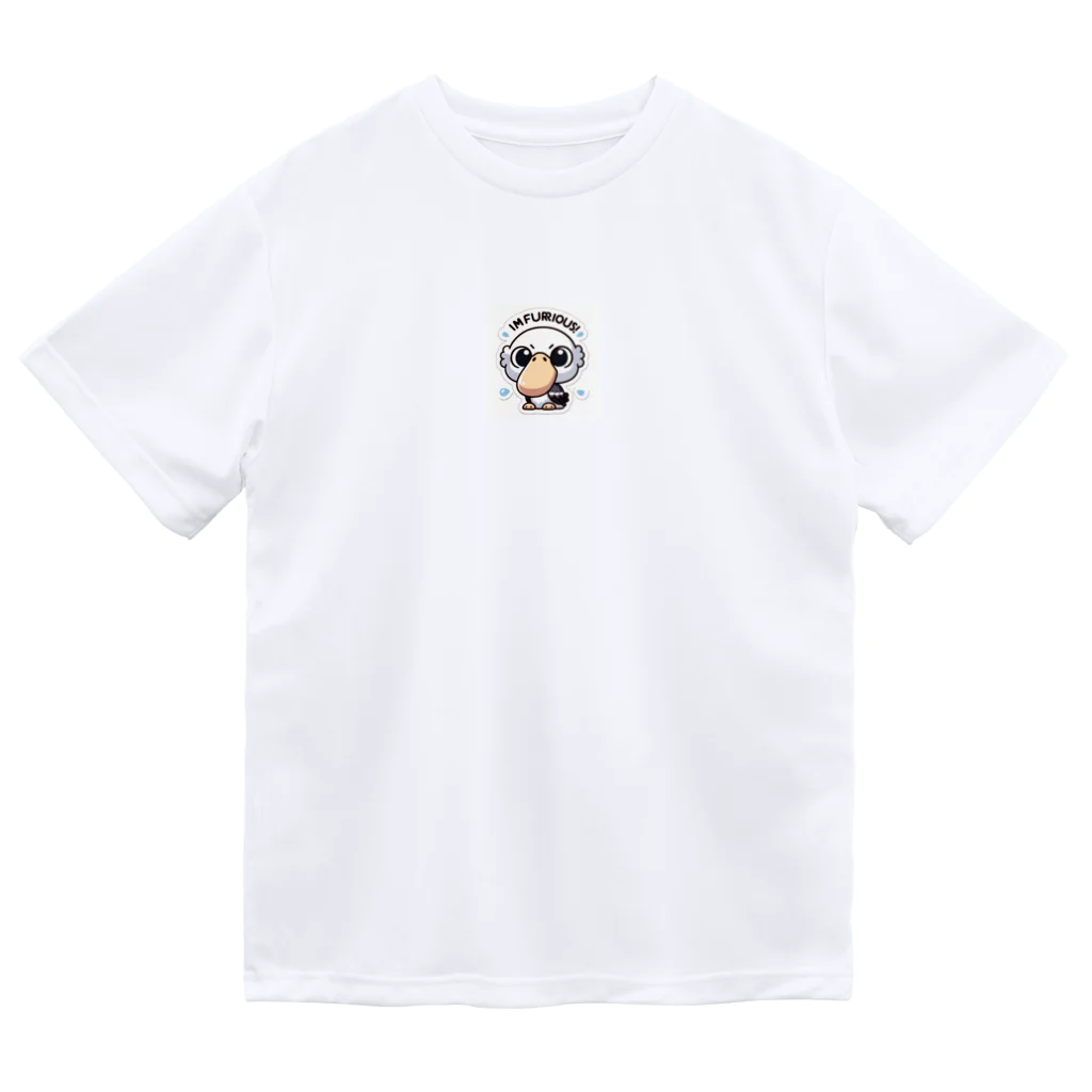 レアビースト・ブティックの激おこハシビロコウ キャラクターグッズ：各サイズTシャツ、ロンT、パーカー、トートバッグ、スマホケース、アクリルキーホルダーなど ドライTシャツ