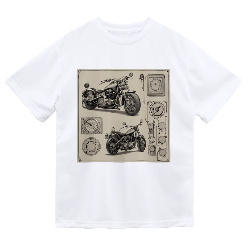 the blue seasonのクラシックバイクの設計図と計器類 ドライTシャツ