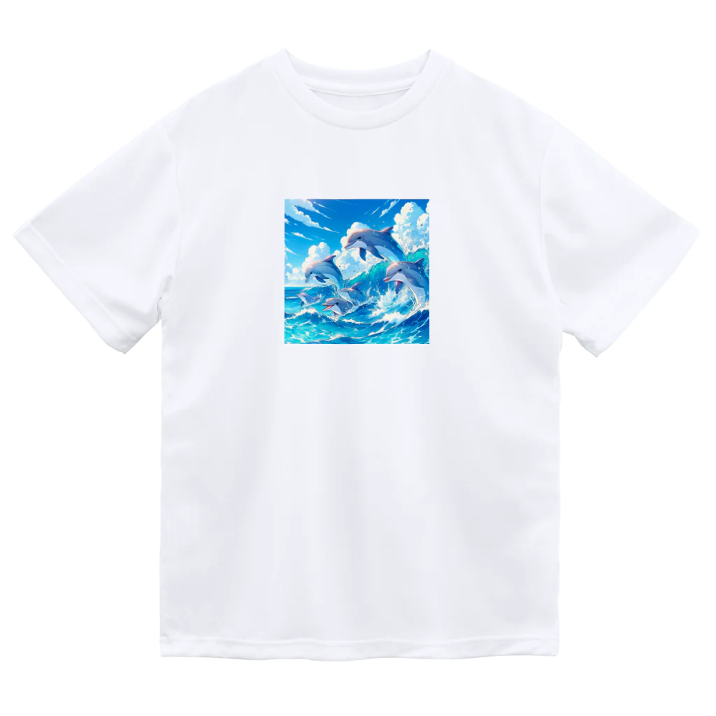 snow-birdの海で遊ぶイルカたちの楽しい風景 ドライTシャツ