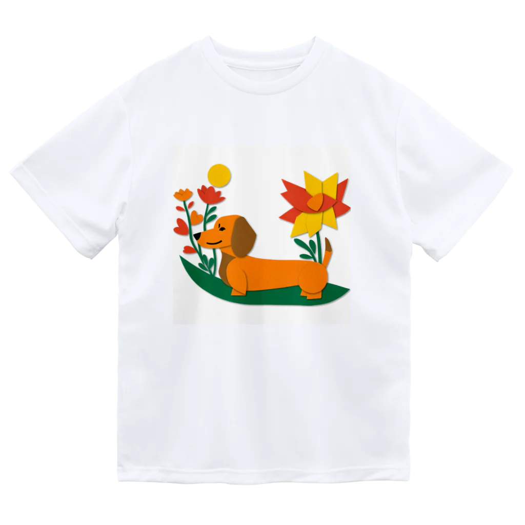 りえのダックスフンドとお花 ドライTシャツ