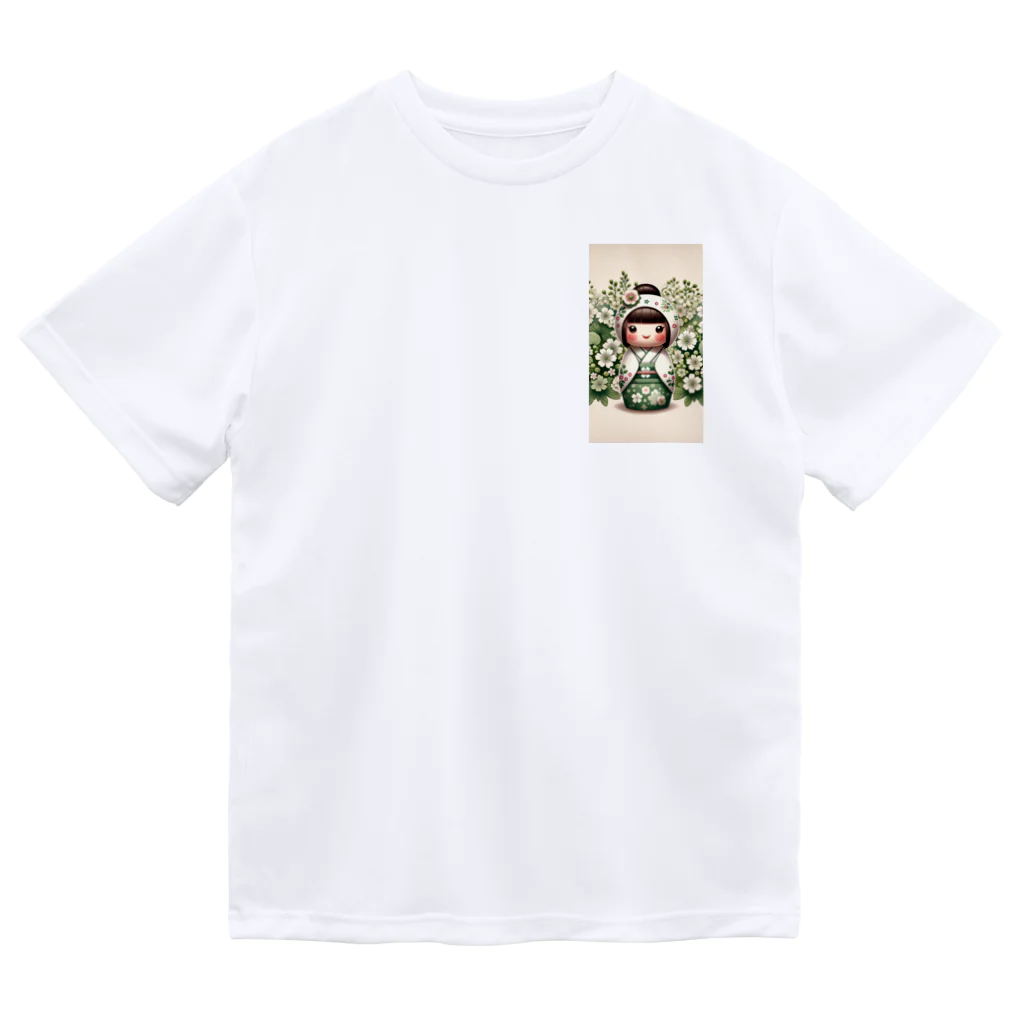 ぷぷオレンジのkokeshi dolls白い花 Dry T-Shirt