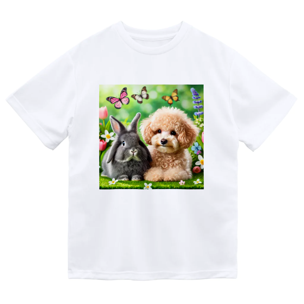 hachitaroのうさぎのネザーランドドワーフと犬のトイプードル Dry T-Shirt