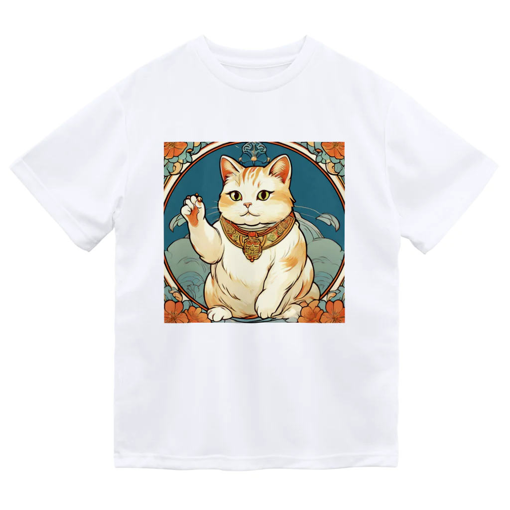 ゆまちゃんの開運雑貨屋さんの夜のミュシャ風招き猫 Dry T-Shirt