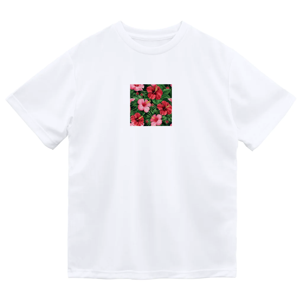 オンラインショップイエローリーフの赤色の花ハイビスカス ドライTシャツ