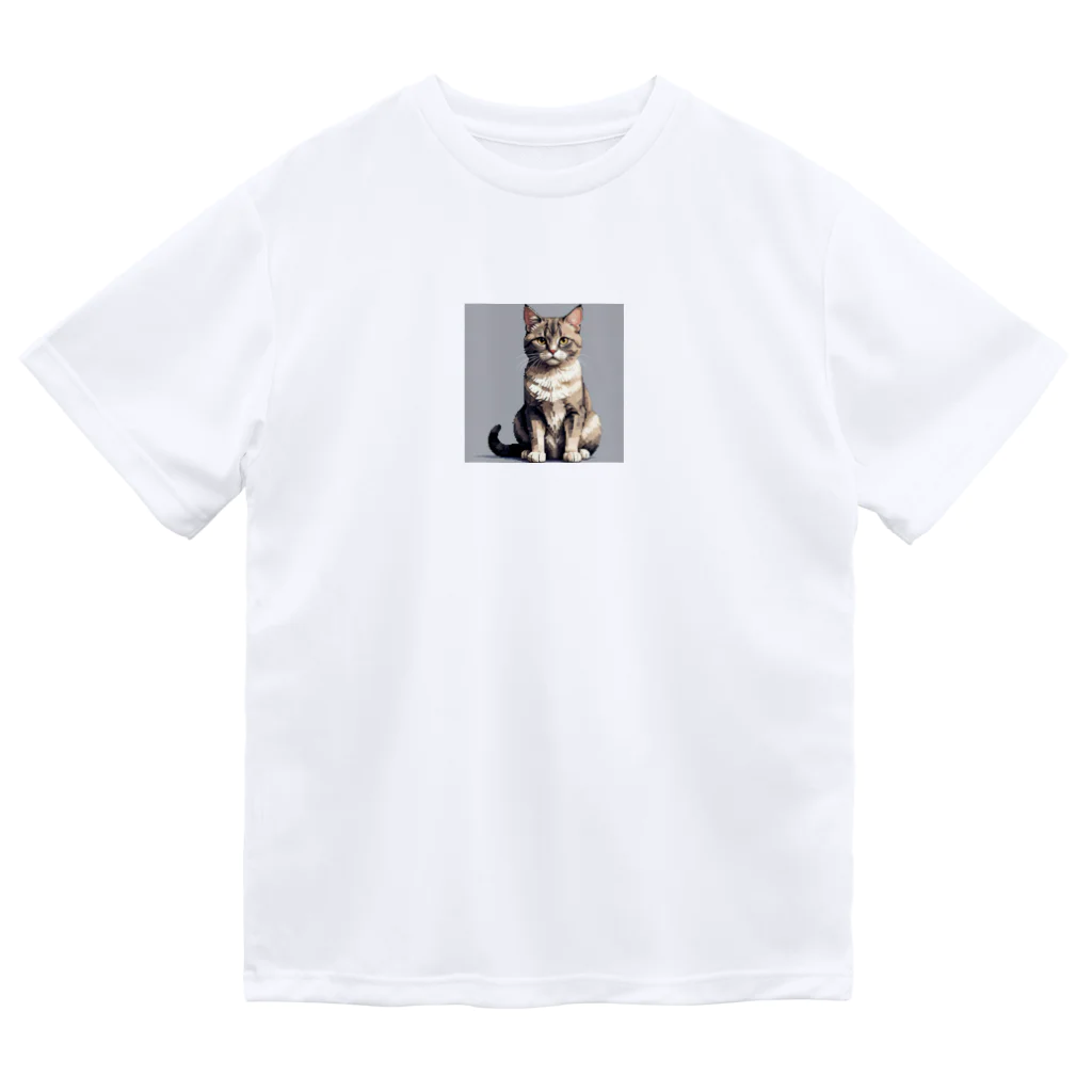 ドット絵ネコの座っている猫 ドライTシャツ