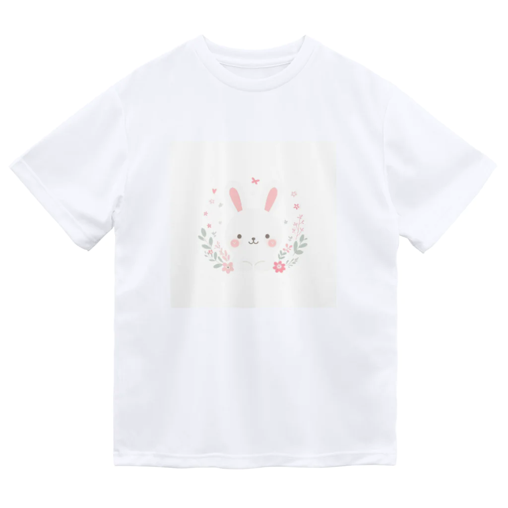 🐶と🐰のフラワーうさぎ ドライTシャツ