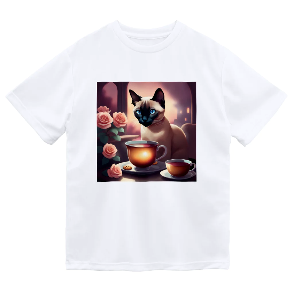 HanaCatStudioの紅茶を楽しむかわいい猫ちゃん　 ドライTシャツ