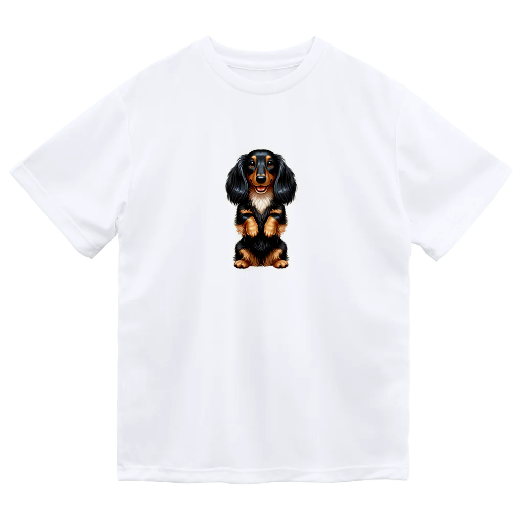 COCO SHOPの長毛ダックスフンド（ちんちんポーズ） Dry T-Shirt
