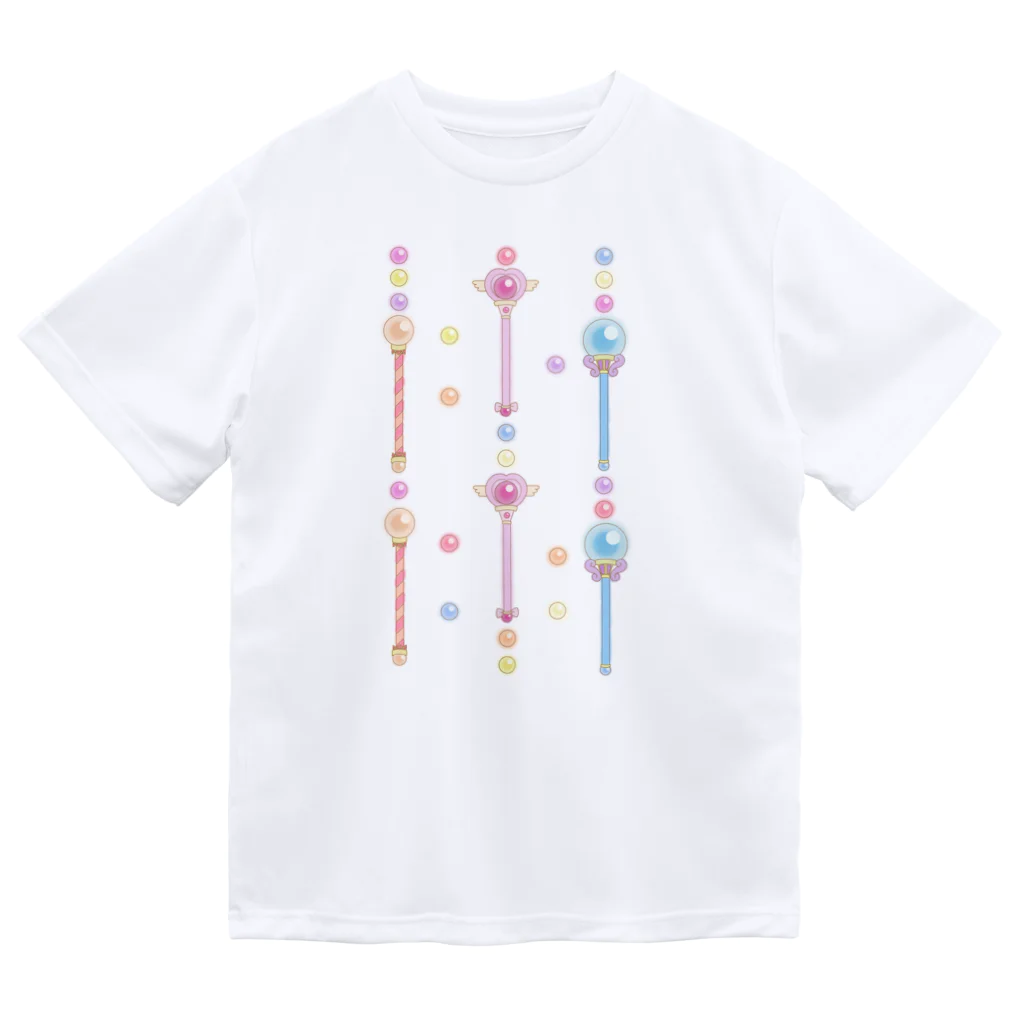 プリズモリイの箱の魔法少女のゆめかわステッキ&パステルカラーの魔法玉石～ストライプ～ ドライTシャツ