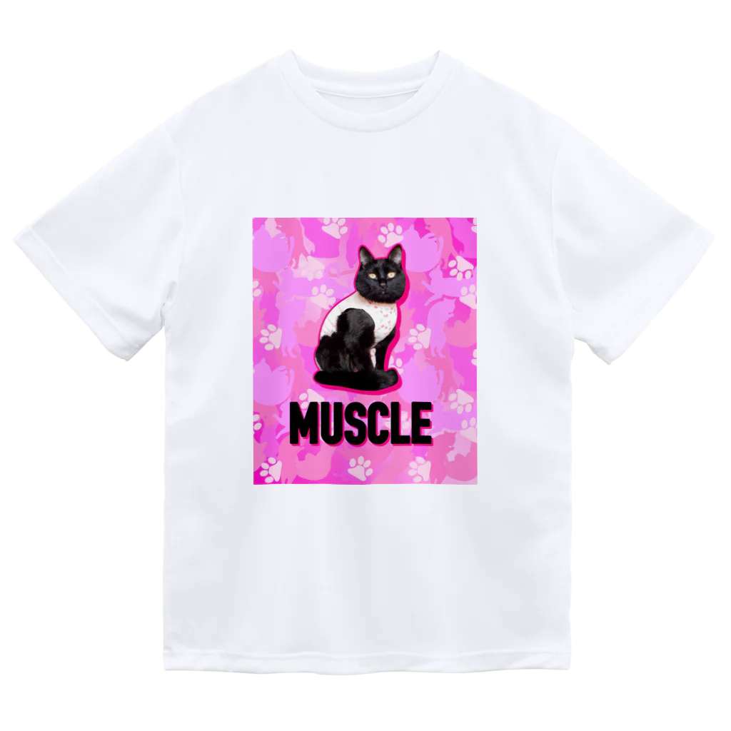 保護猫支援ショップ・パール女将のお宿のマッスルニャンコ　迷彩　カモフラ　ピンク Dry T-Shirt