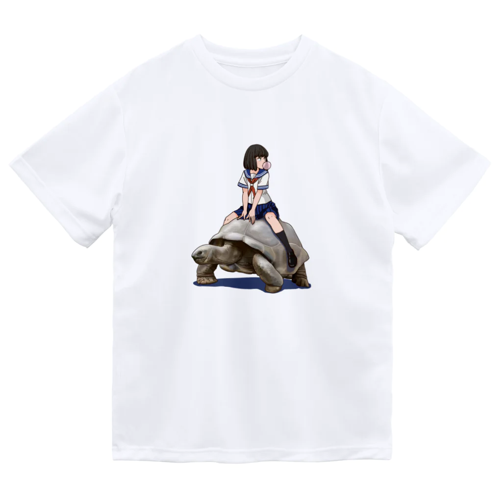 🐢ぎすた🐢のゾウガメと女子高生 Dry T-Shirt