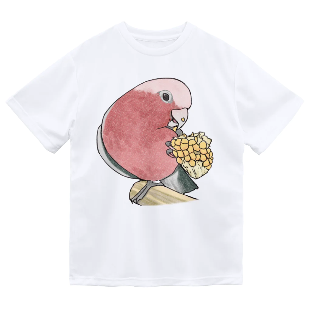 まめるりはことりのモモイロインコちゃんとトウモロコシ【まめるりはことり】 ドライTシャツ