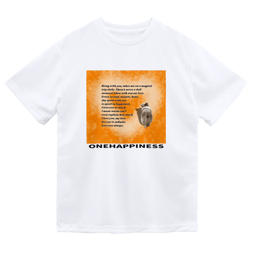 onehappinessのシェルティ　ハート ドライTシャツ