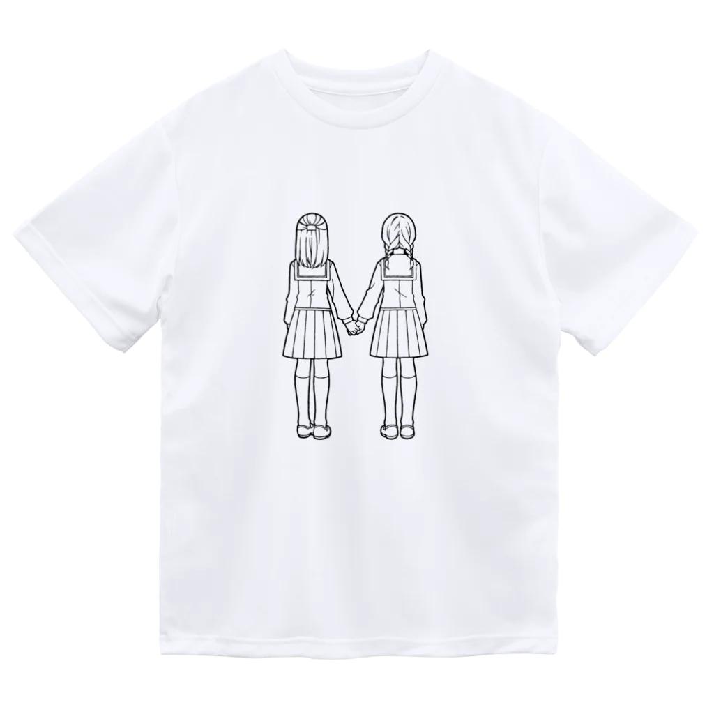 オペラの手を繋いだ二人の少女（線画） ドライTシャツ