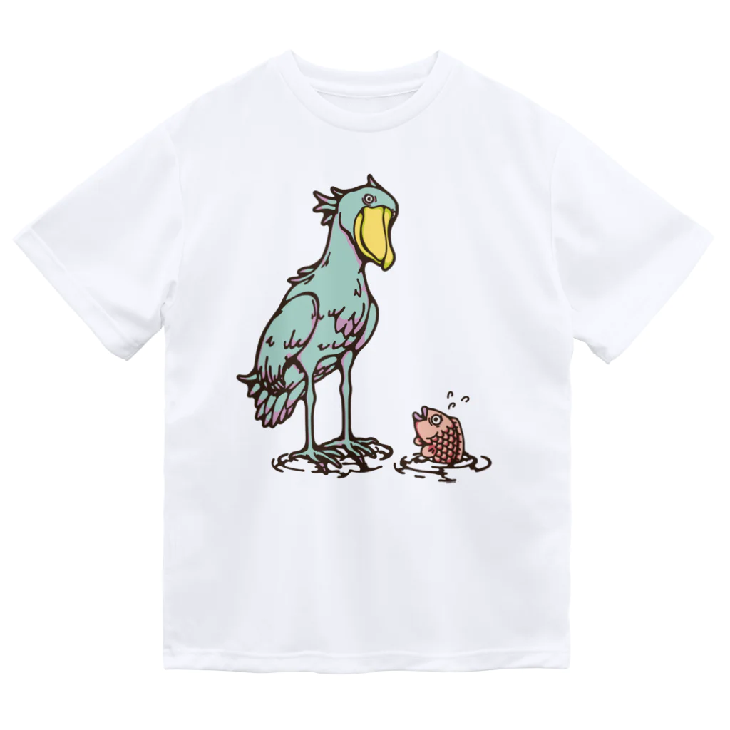 Cɐkeccooのハシビロコウとサカナ‐カラフル ドライTシャツ