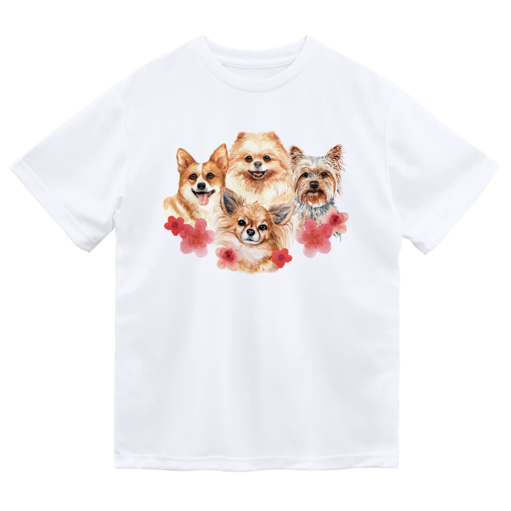 SANKAKU DESIGN STOREのお花の似合う小さい犬たち。 Dry T-Shirt