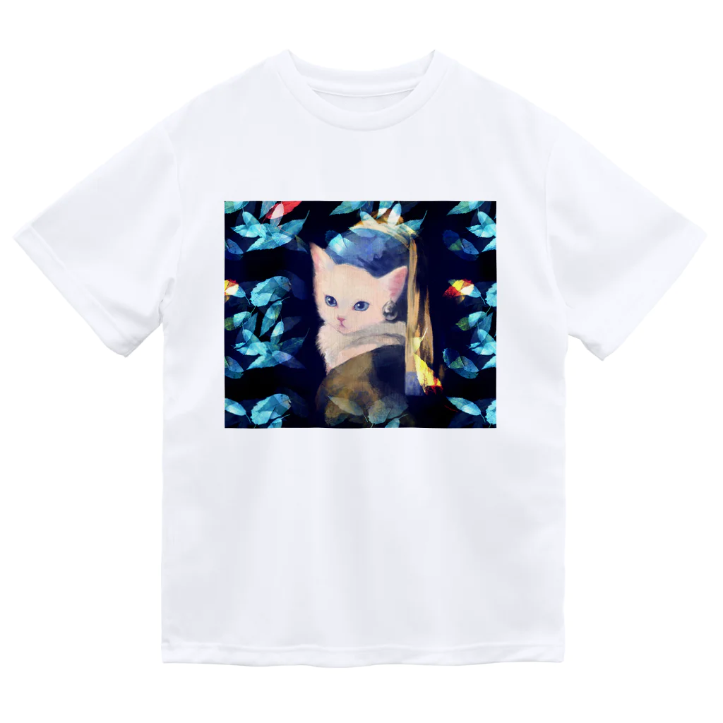 NORIMA'S SHOP のフェルメール真珠の耳飾りの白猫 Dry T-Shirt