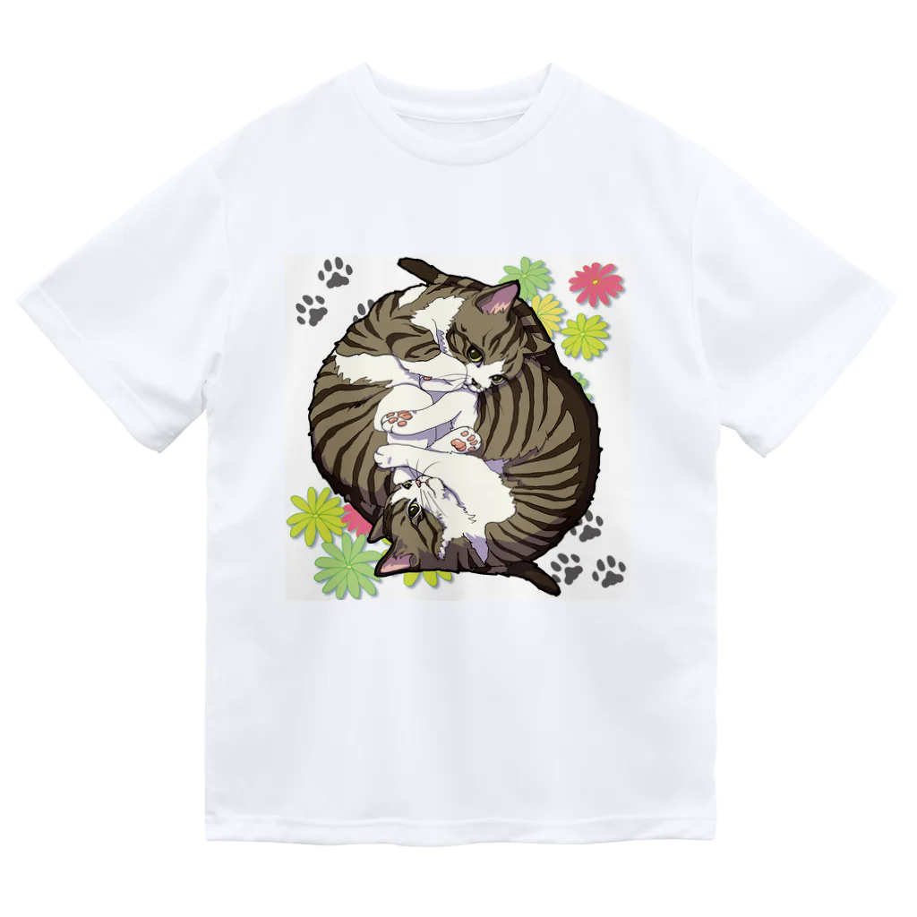 大江戸のくるくる猫たち（背景無） ドライTシャツ