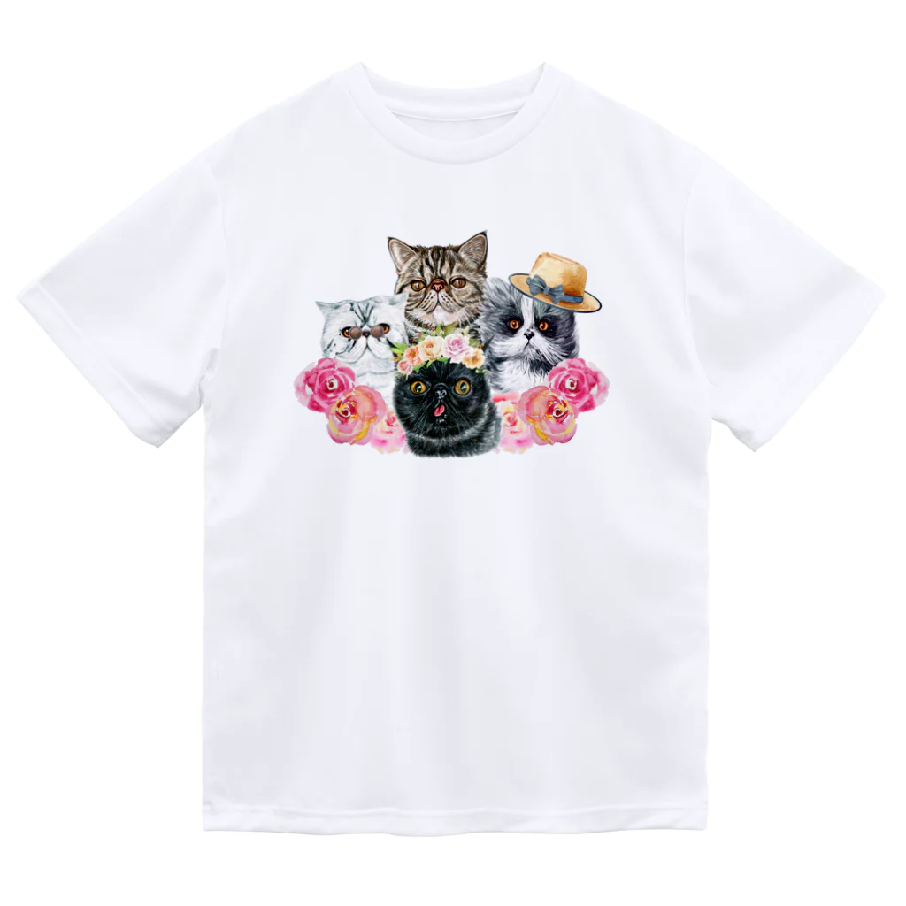 SANKAKU DESIGN STOREの仲良し！ぺちゃかわ猫ちゃんたちのバカンス。 ドライTシャツ