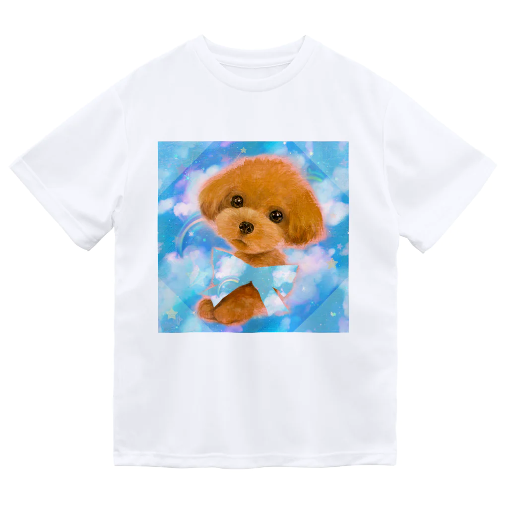 NORIMA'S SHOP のかわいいトイプードルの子犬と夢かわいい雲のイラスト ドライTシャツ