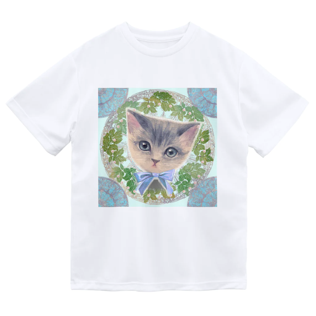 NORIMA'S SHOP のリボンをつけた子猫とアール・ヌーヴォー風レリーフのイラスト Dry T-Shirt