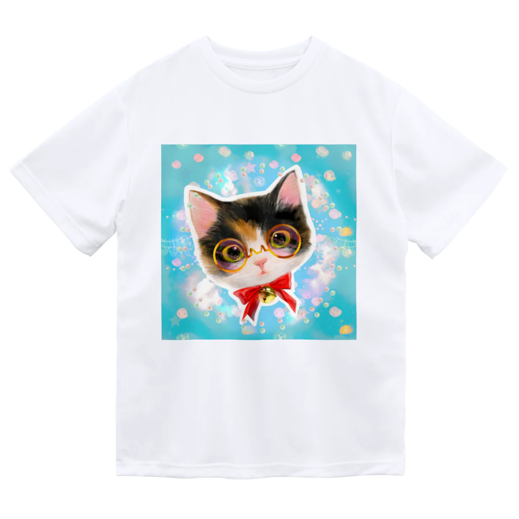 NORIMA'S SHOP のおしゃれなメガネをかけたミケ猫たちの夢かわいいイラスト ドライTシャツ