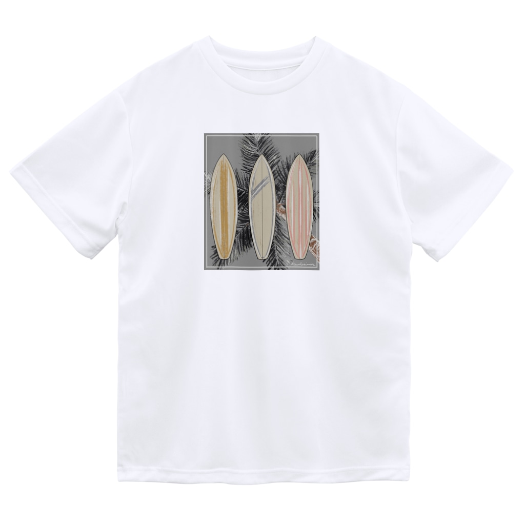 カワラリマーのサーフボードと椰子の木［モノクロ］ Dry T-Shirt