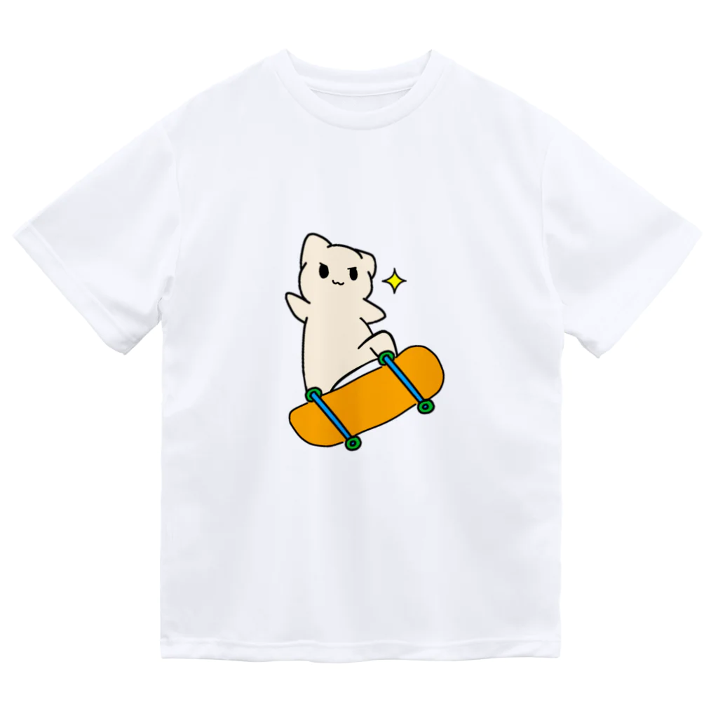 鈴屋敷（SUZURI店）のネコも飛びます！スケボーにゃんこ ドライTシャツ