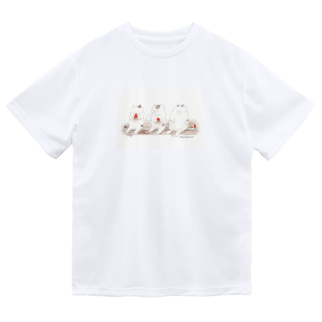 Ayasakuranoのねこ スイカ 夏休み を楽しもう！ ドライTシャツ