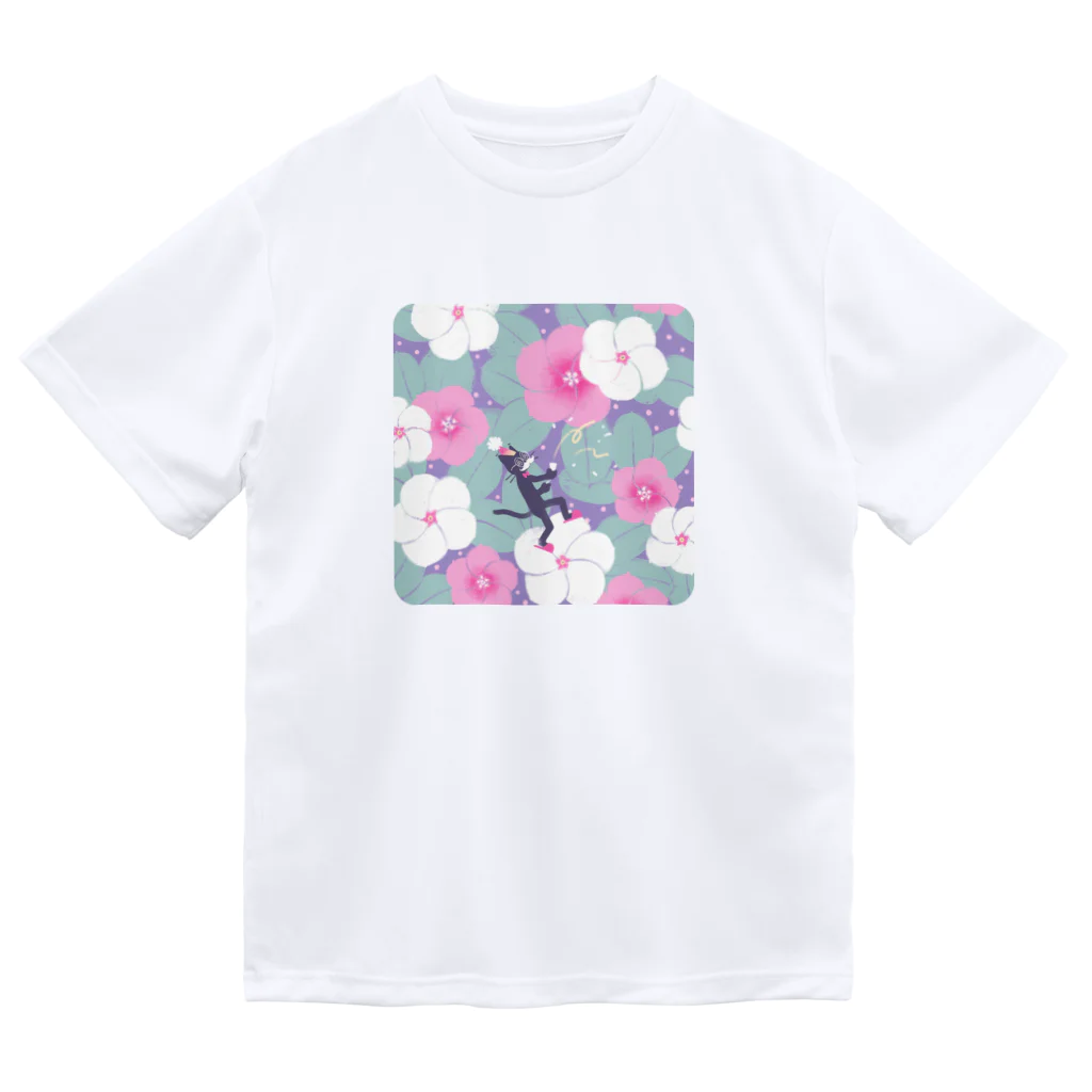 夕暮虫のニチニチソウスリッパネコ(薄紫) Dry T-Shirt