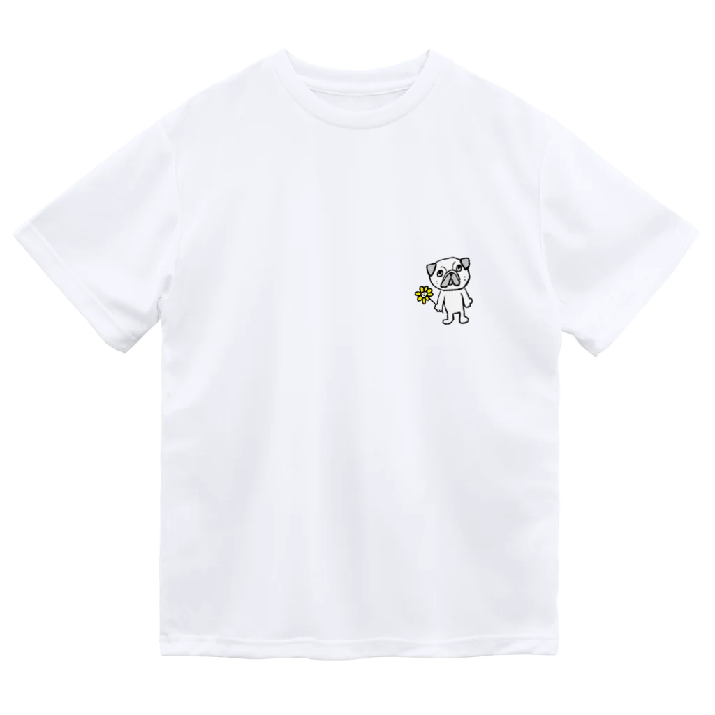 nobuyan_shopの花とパグ　ワンポイント ドライTシャツ