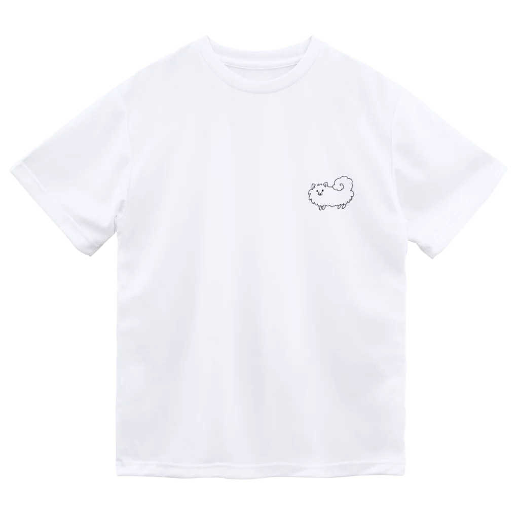 もくもくモクレンの日本スピッツデザインショップのスピッツ両面デザイン：表こっち見てる、裏もくもく顔 Dry T-Shirt