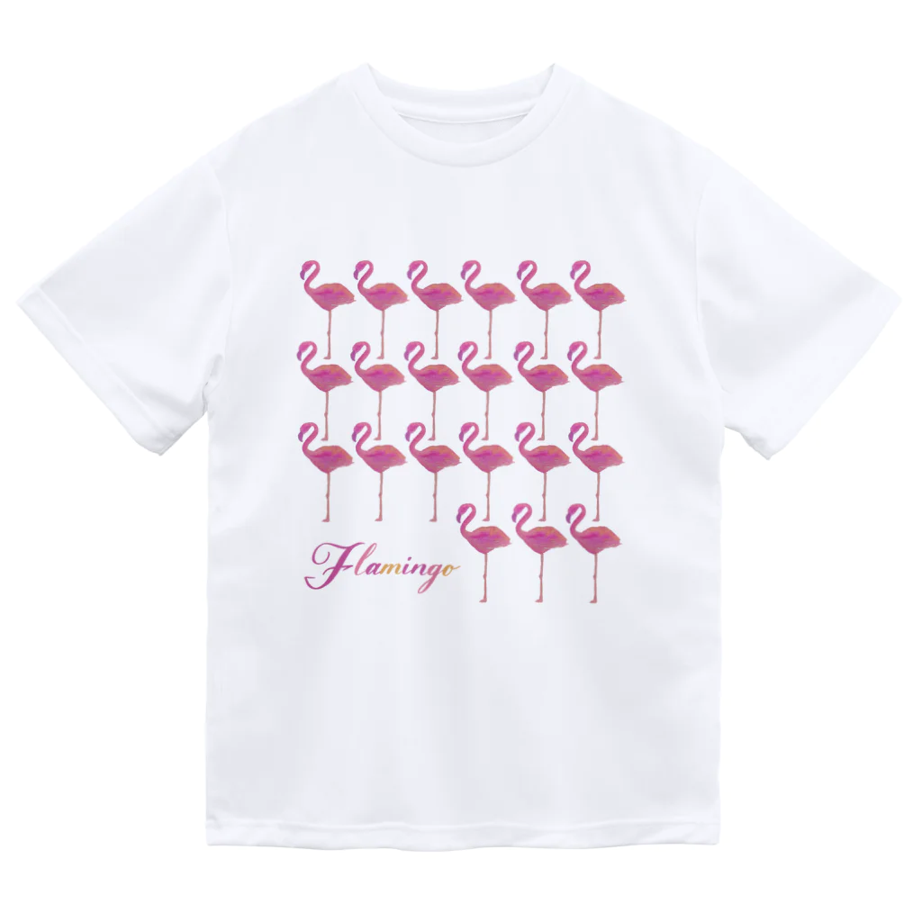 mojitoiro（もじといろ）のフラミンゴ Flamingo たくさん ドライTシャツ