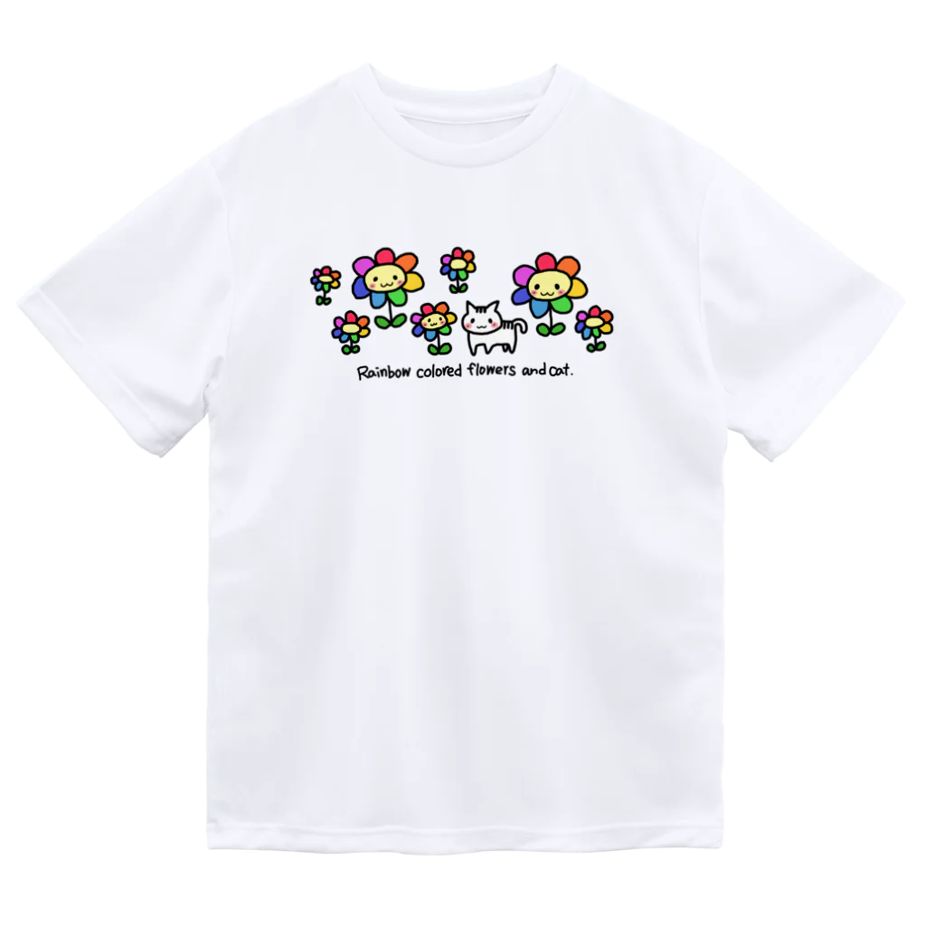 ピンキーハウスの虹色の花と猫（フチなし） ドライTシャツ