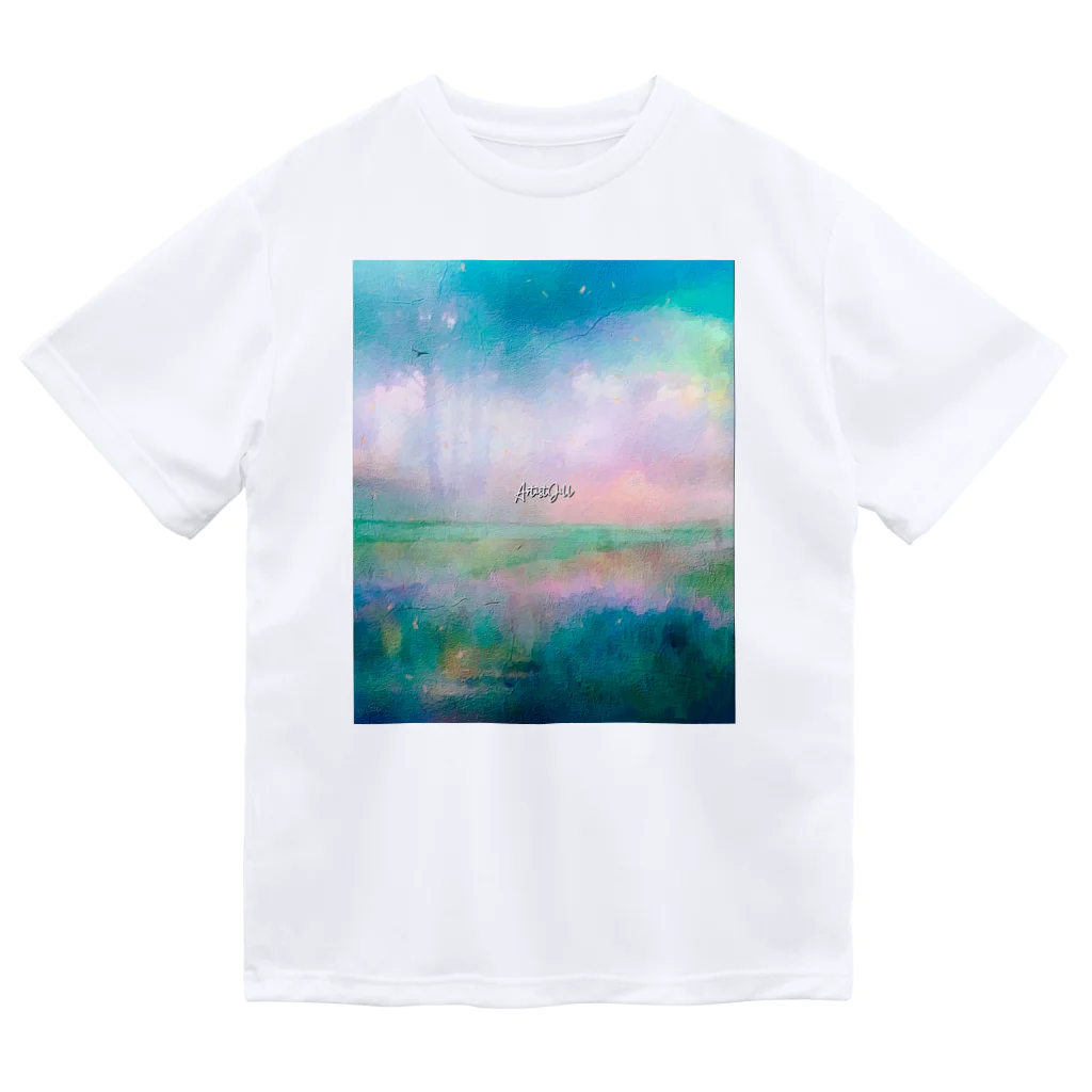 【ホラー専門店】ジルショップの油絵風の癒しデザイン(ターコイズブルー) ドライTシャツ