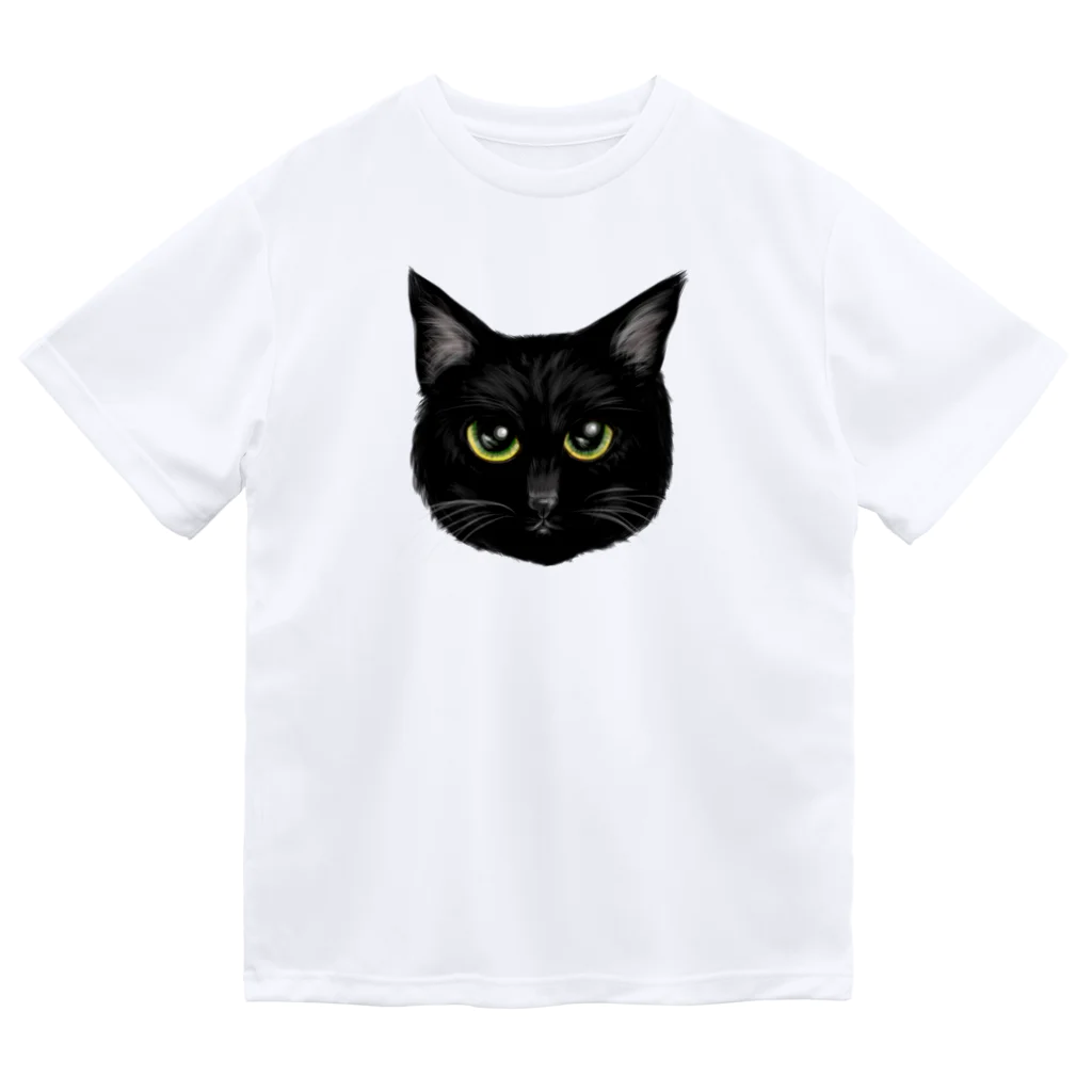 WataMayuroom☆の大きな瞳黒猫 ドライTシャツ