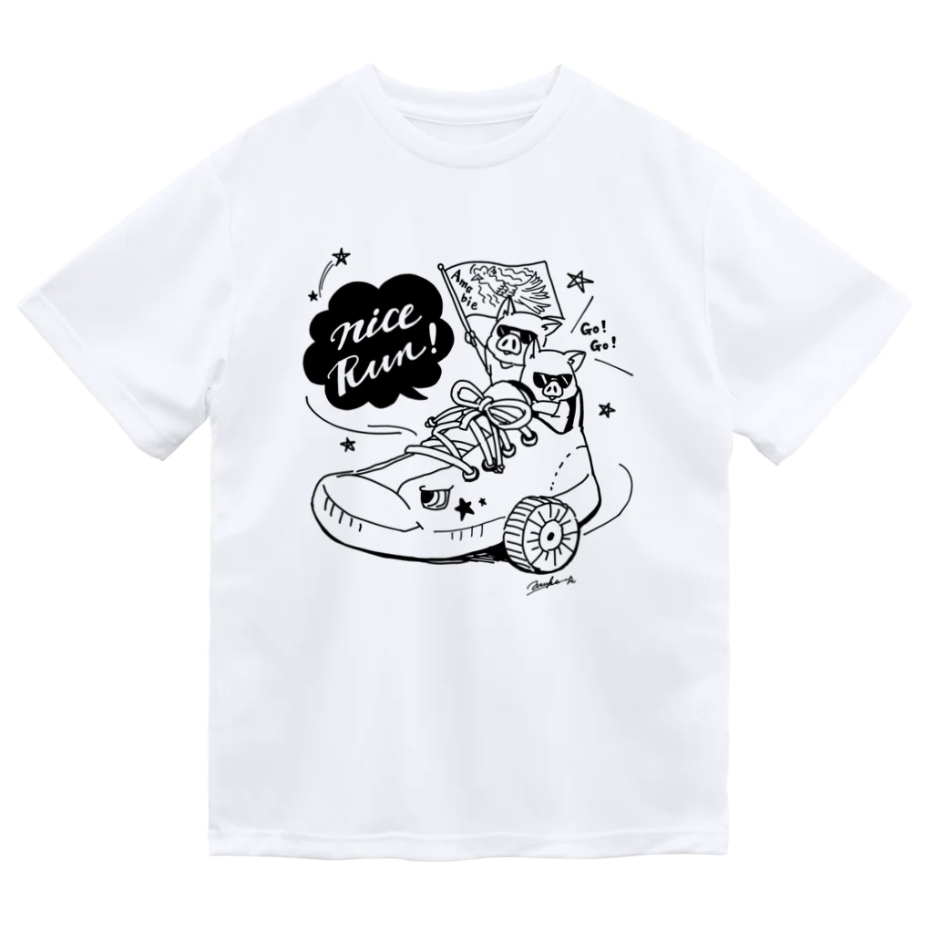 Hitotsuki Designのカラーが選べる/Twin pigs (プリント:Black） ドライTシャツ