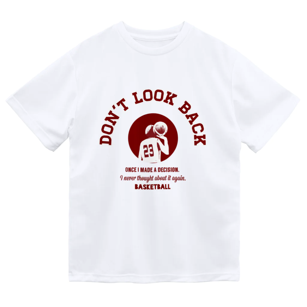 Basketball-boosterの「DON'T LOOK BACK」カレッジロゴ赤系 ドライTシャツ