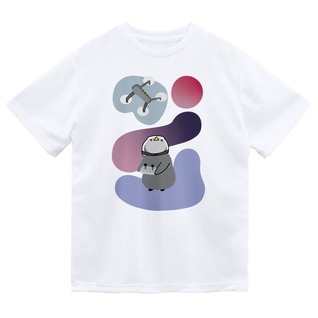 monomawaruのペンギンとドローン ドライTシャツ