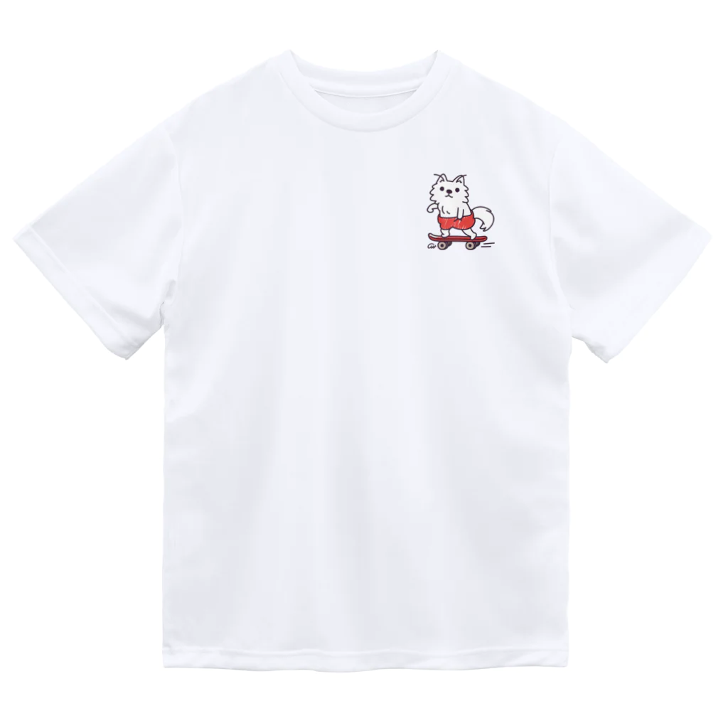 イラスト MONYAAT のワンポイント 赤ぱんポメラのスケボー ドライTシャツ