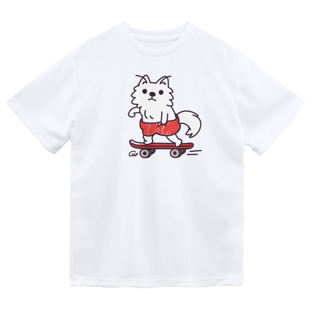 イラスト MONYAAT の赤ぱんポメラのスケボー ドライTシャツ