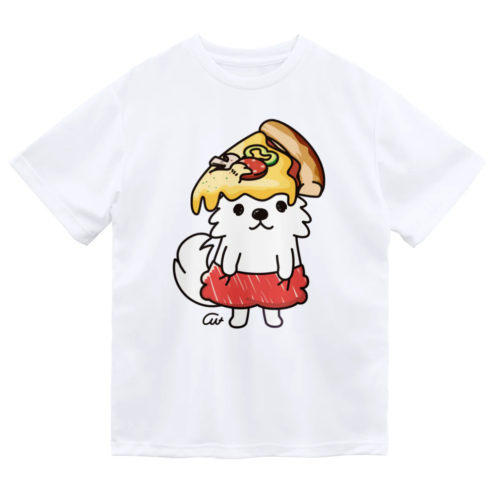 イラスト MONYAAT のPIZZAゲットした　ポメラニアン ドライTシャツ