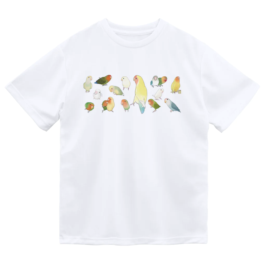 まめるりはことりのあつまれラブバード（コザクラインコ・ボタンインコ）ちゃん【まめるりはことり】 ドライTシャツ