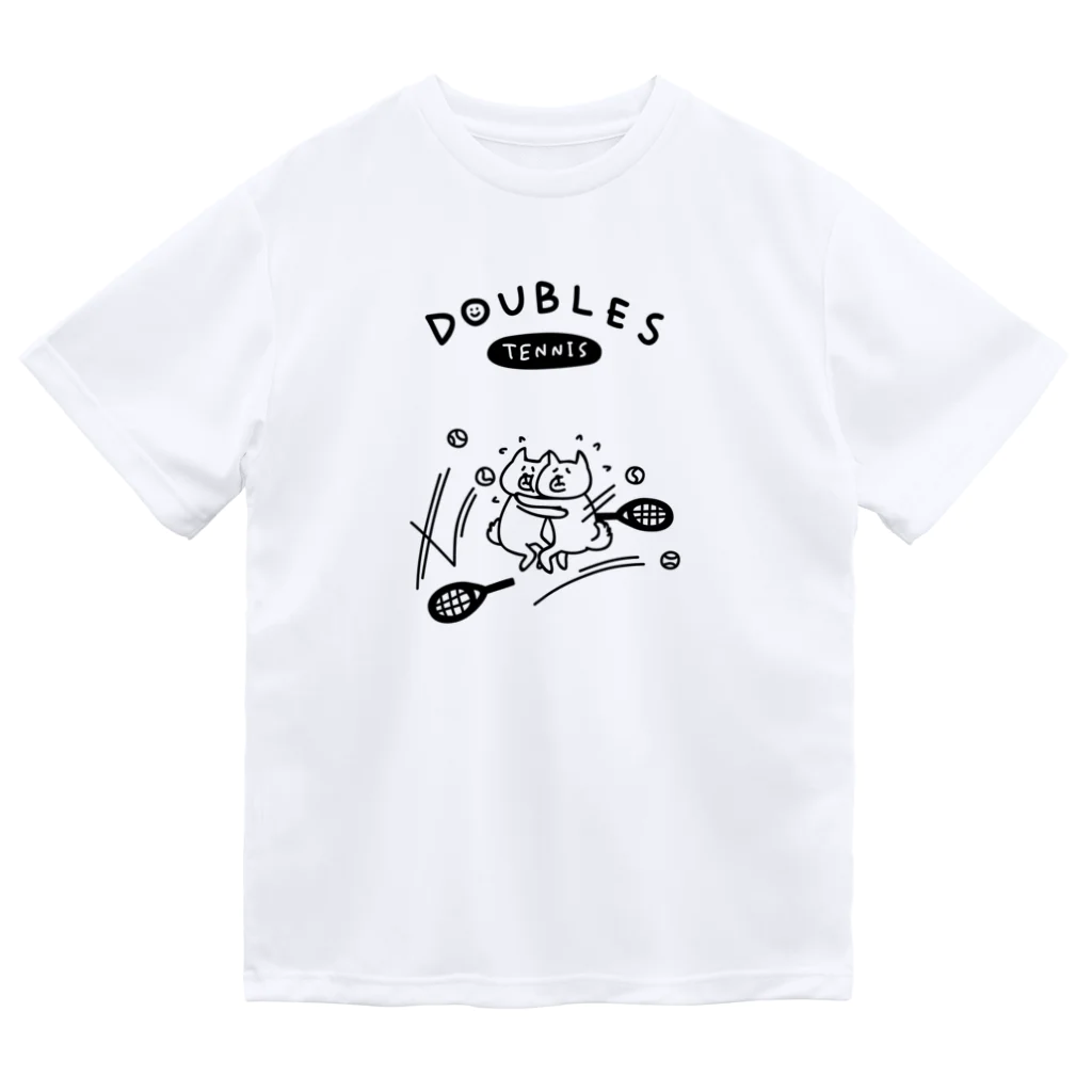 PokuStarのテニス　ダブルスに挑むイヌ ドライTシャツ