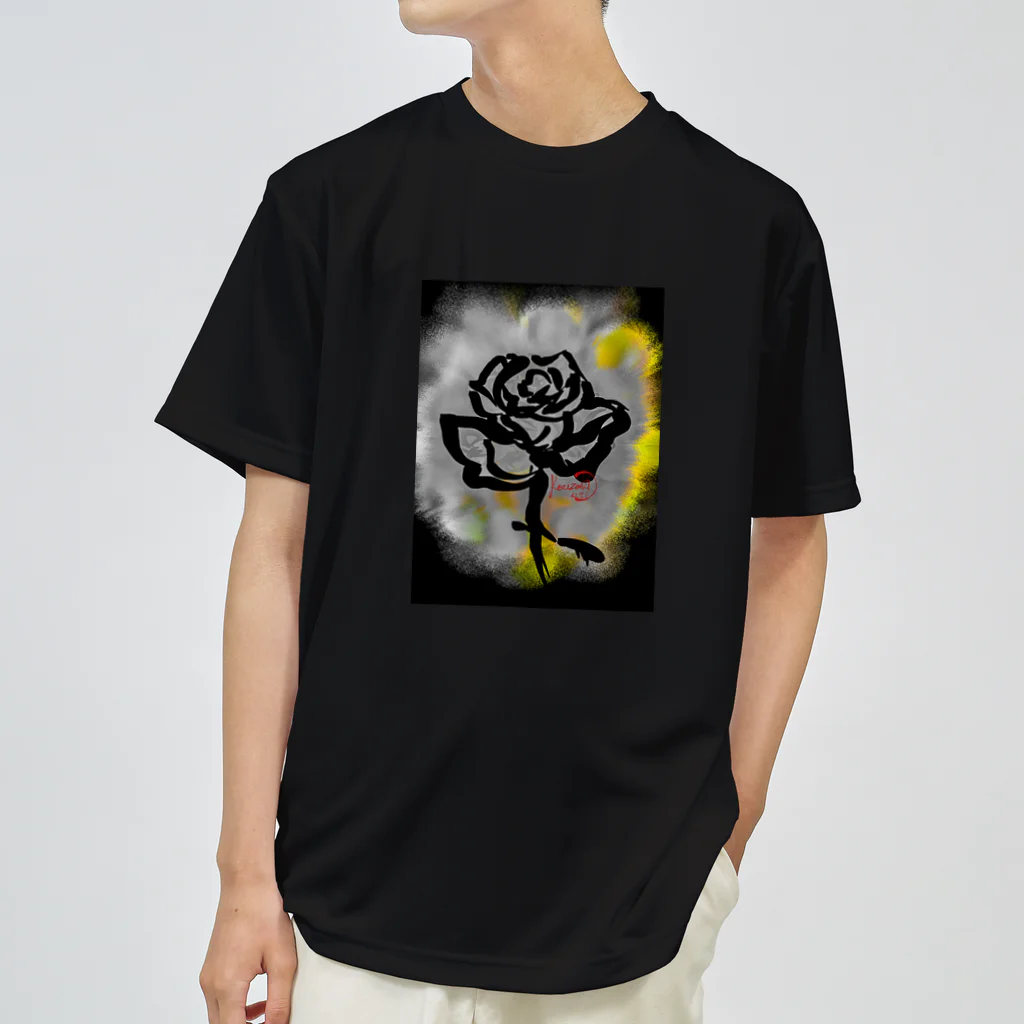 紅空月(kouzuki)designの和筆薔薇_yellow ドライTシャツ