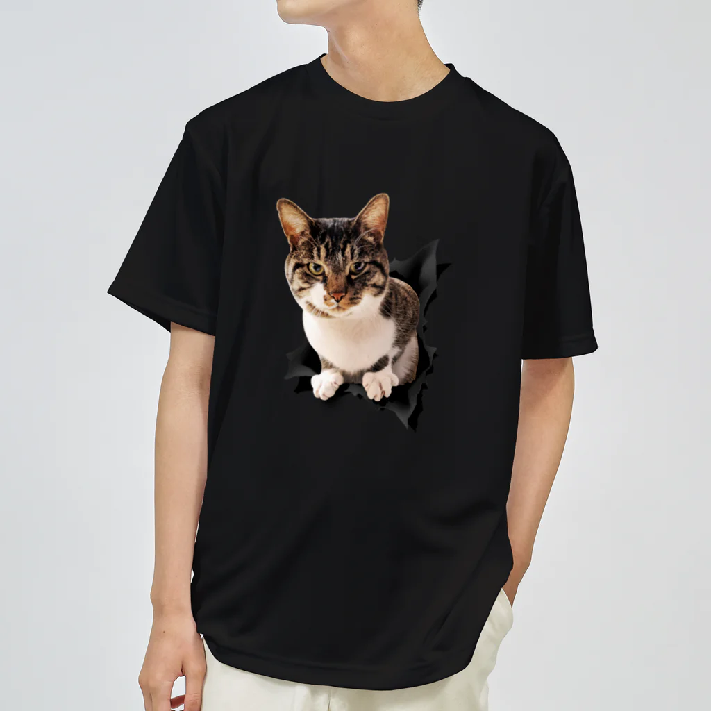 おとんのとびだすねこ（めるお）黒 ドライTシャツ