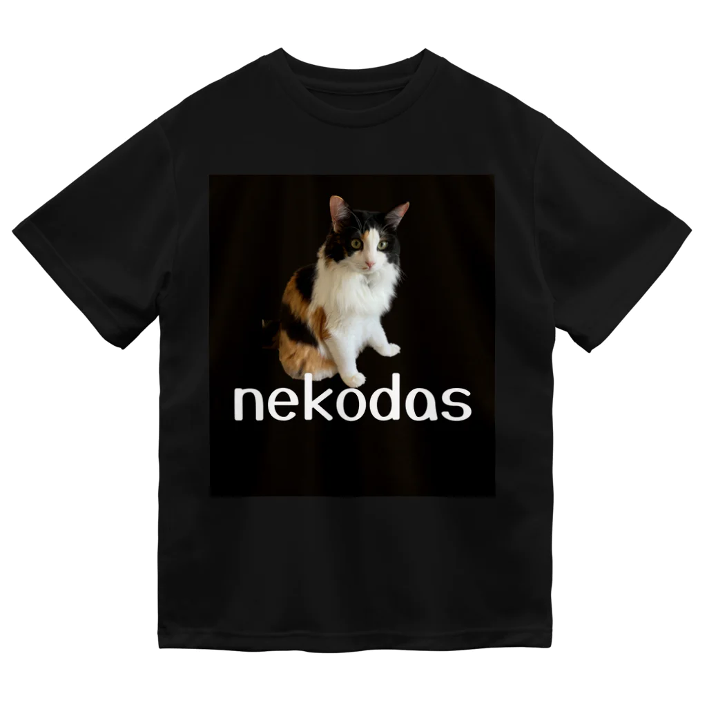 三毛猫の朝と黒猫の夜@好奇心倶楽部の三毛猫Tシャツnekodas ドライTシャツ