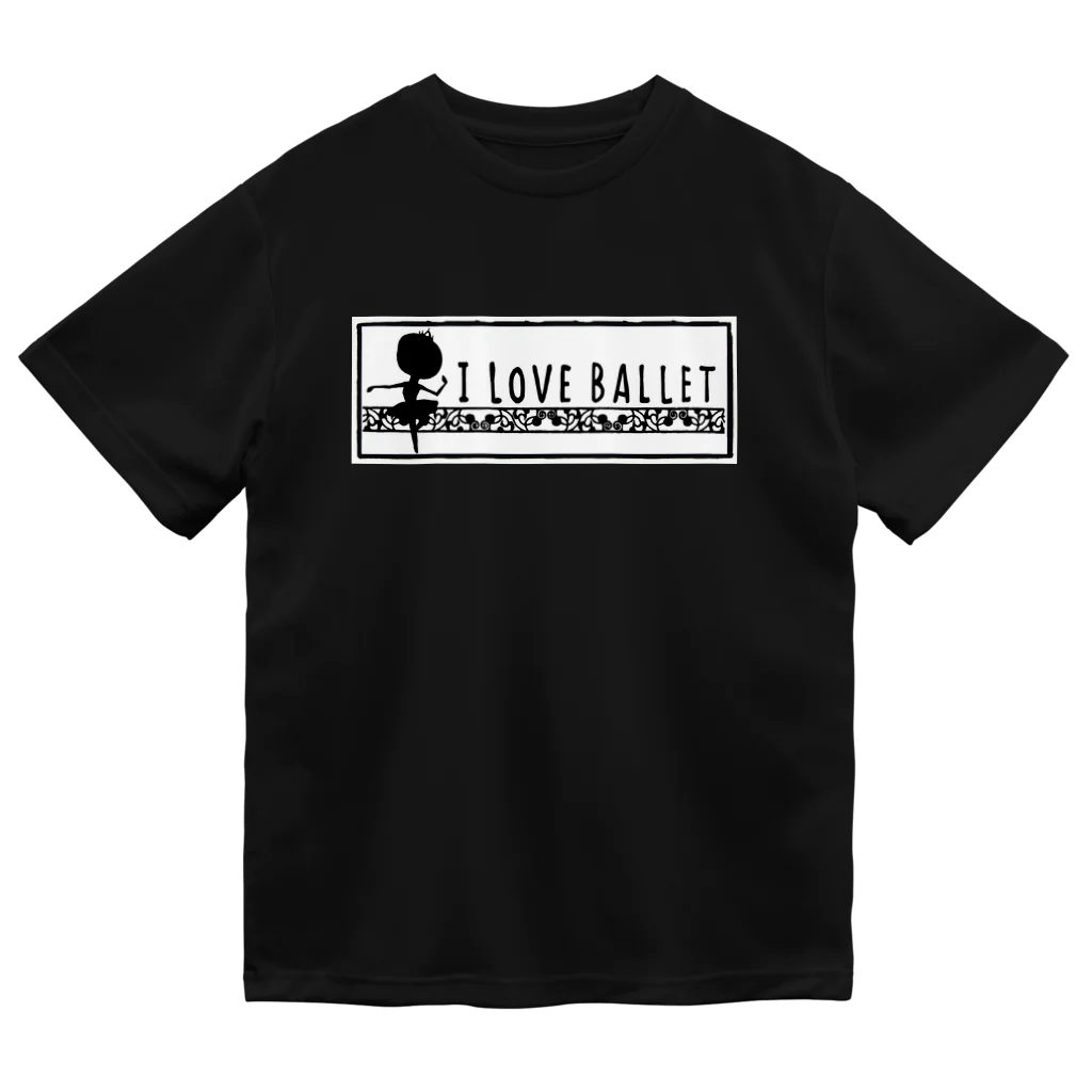 takaraのイラストグッズ店のバレリーナ・影01（I LOVE BALLET-2/黒/枠あり/白背景） ドライTシャツ